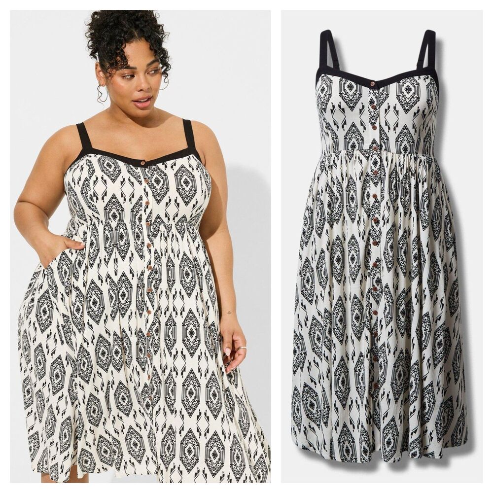 Torrid Midi Rayon Slub Button Front Sundress - Picture 2 of 4
